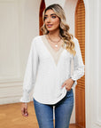 Light Gray Contrast Flounce Sleeve Blouse