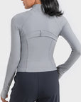 Gray Zip-Up Long Sleeve Sports Jacket Sentient Beauty Fashions Activewear