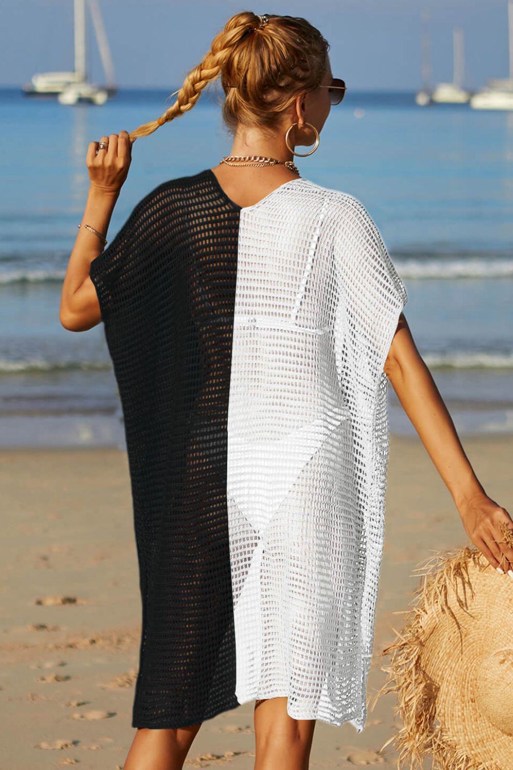 Dark Gray Two-Tone Side Slit Open Front Cover Up Sentient Beauty Fashions Swimwear