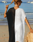 Dark Gray Two-Tone Side Slit Open Front Cover Up Sentient Beauty Fashions Swimwear