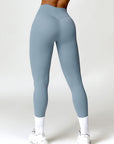 Light Gray Twisted High Waist Active Pants with Pockets Sentient Beauty Fashions Apparel & Accessories