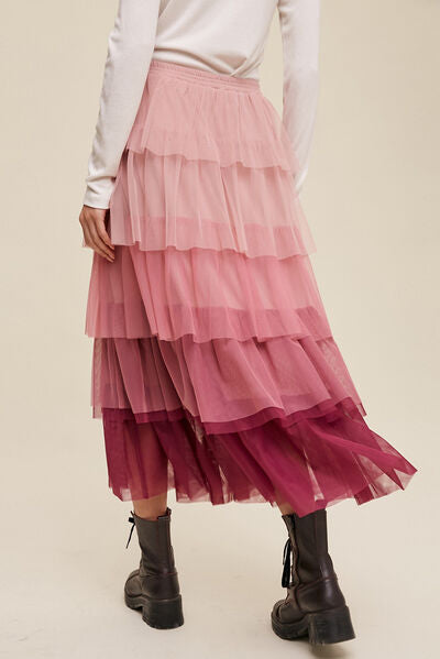 Gray Elastic Waist Layered Tulle Midi Skirt Sentient Beauty Fashions Apparel & Accessories