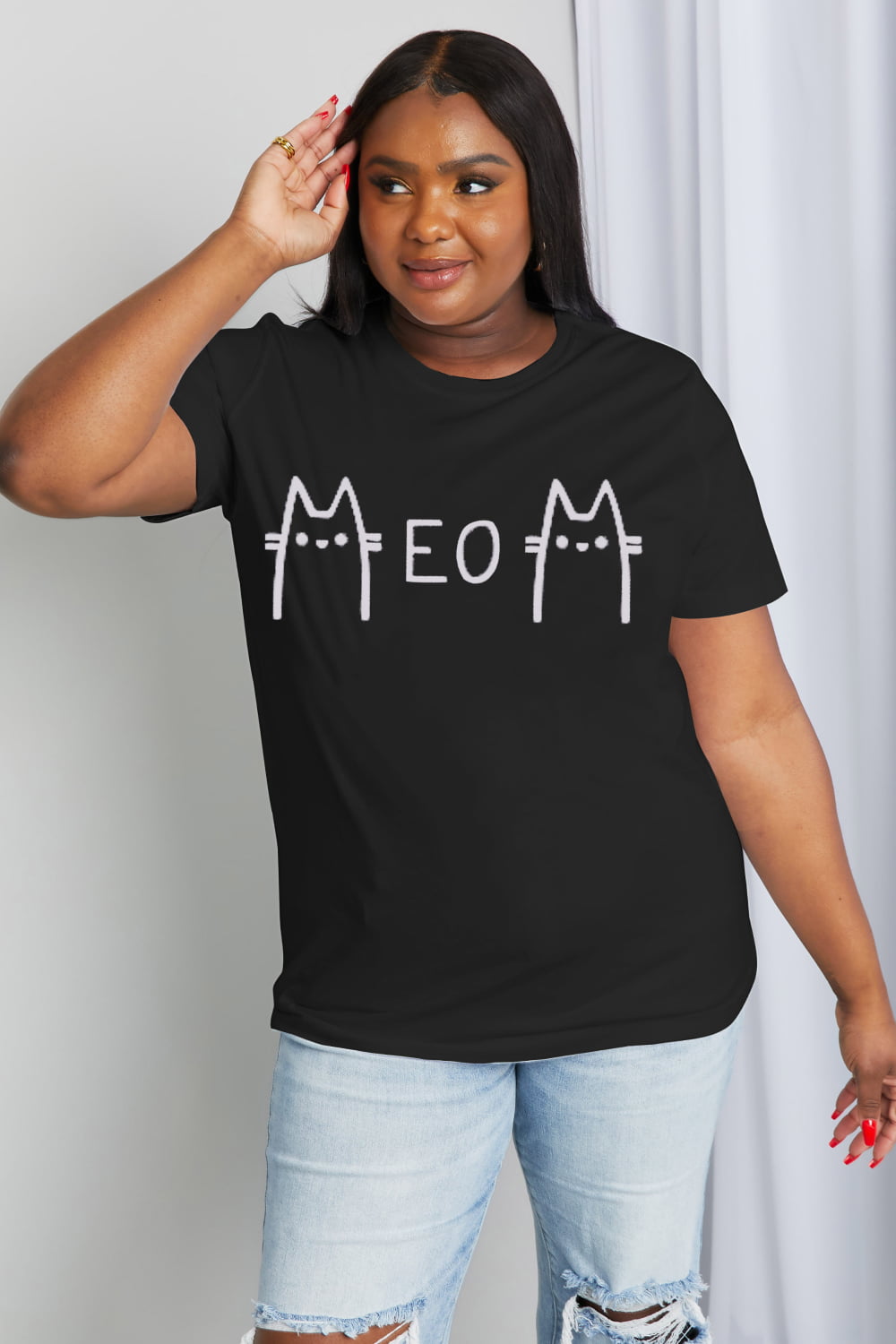 Gray Simply Love Full Size Cat Graphic Cotton Tee Sentient Beauty Fashions Apparel &amp; Accessories