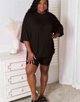 Light Gray Basic Bae Full Size Soft Rayon Three-Quarter Sleeve Top and Shorts Set Sentient Beauty Fashions