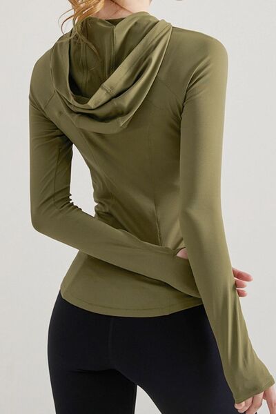 Dark Olive Green Hooded Long Sleeve Active T-Shirt Sentient Beauty Fashions Apparel &amp; Accessories