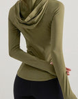 Dark Olive Green Hooded Long Sleeve Active T-Shirt Sentient Beauty Fashions Apparel & Accessories
