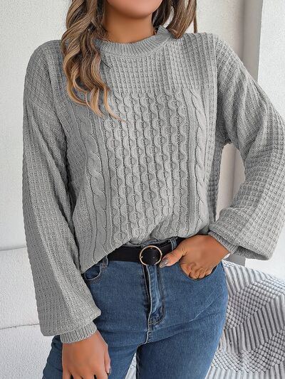 Dark Gray Cable-Knit Round Neck Long Sleeve Sweater Sentient Beauty Fashions Apparel &amp; Accessories