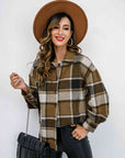 Dark Slate Gray Plaid Button Up Collared Neck Jacket Sentient Beauty Fashions Apparel & Accessories
