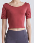 Sienna Cutout Backless Round Neck Active T-Shirt Sentient Beauty Fashions Apparel & Accessories