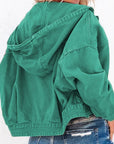 Sea Green Hooded Dropped Shoulder Denim Jacket