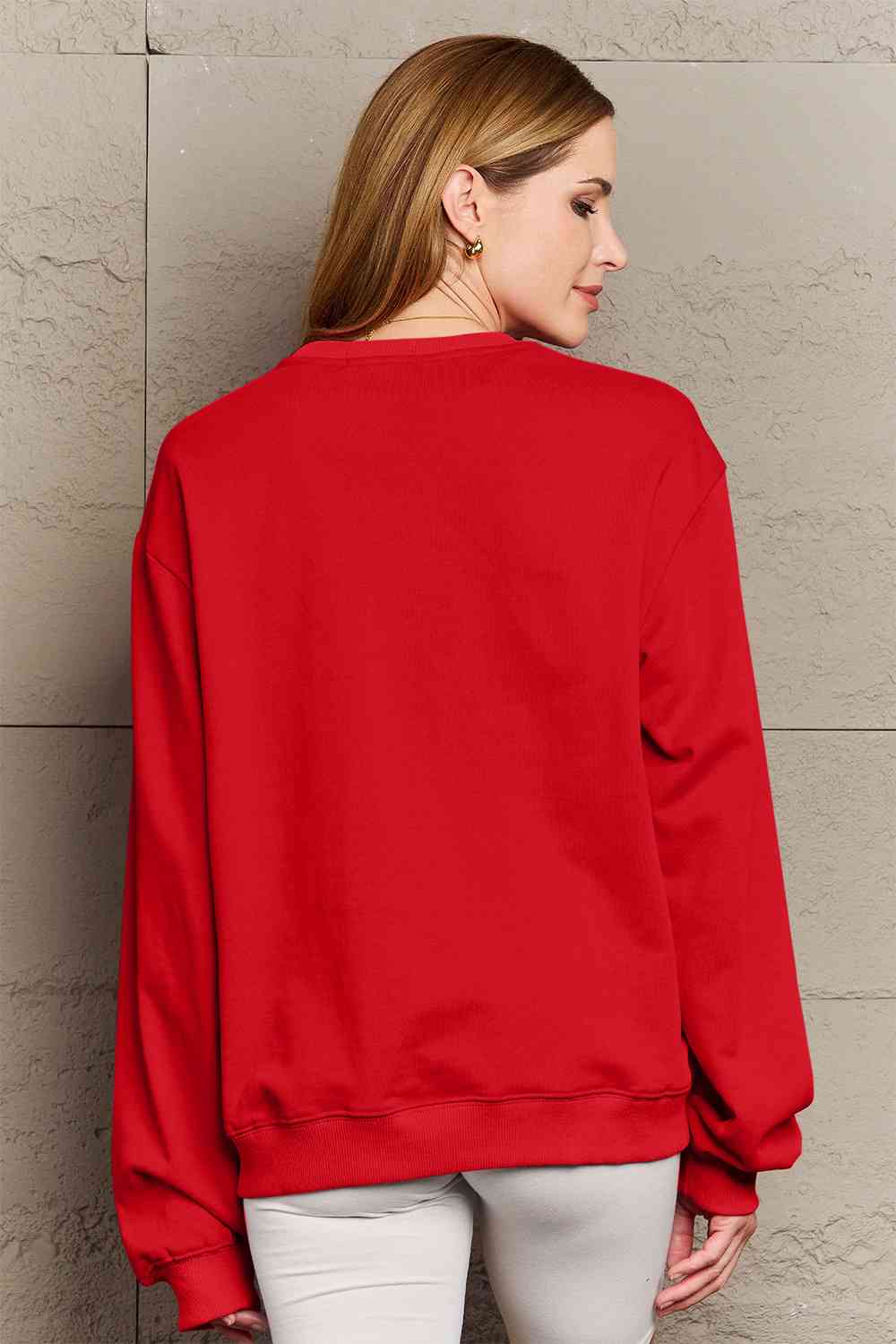 Firebrick Simply Love Full Size SLEIGHIN' IT Graphic Sweatshirt Sentient Beauty Fashions Apparel & Accessories