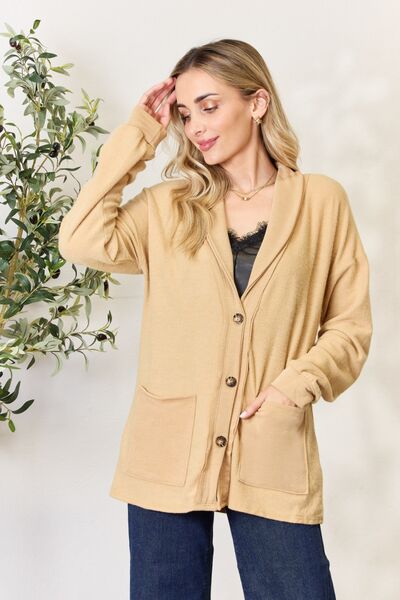 Wheat Heimish Full Size Button Up Long Sleeve Cardigan Sentient Beauty Fashions Apparel & Accessories