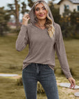 Dim Gray Dropped Shoulder Hooded Blouse