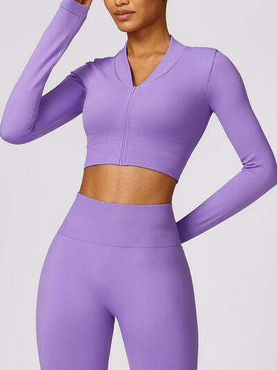 Medium Purple Zip Up Baseball Collar Long Sleeve Active Outerwear Sentient Beauty Fashions Apparel &amp; Accessories