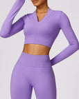 Medium Purple Zip Up Baseball Collar Long Sleeve Active Outerwear Sentient Beauty Fashions Apparel & Accessories
