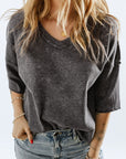 Dark Slate Gray V-Neck Dropped Shoulder Tee Sentient Beauty Fashions Apparel & Accessories