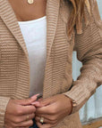 Dim Gray Cable-Knit Dropped Shoulder Hooded Cardigan