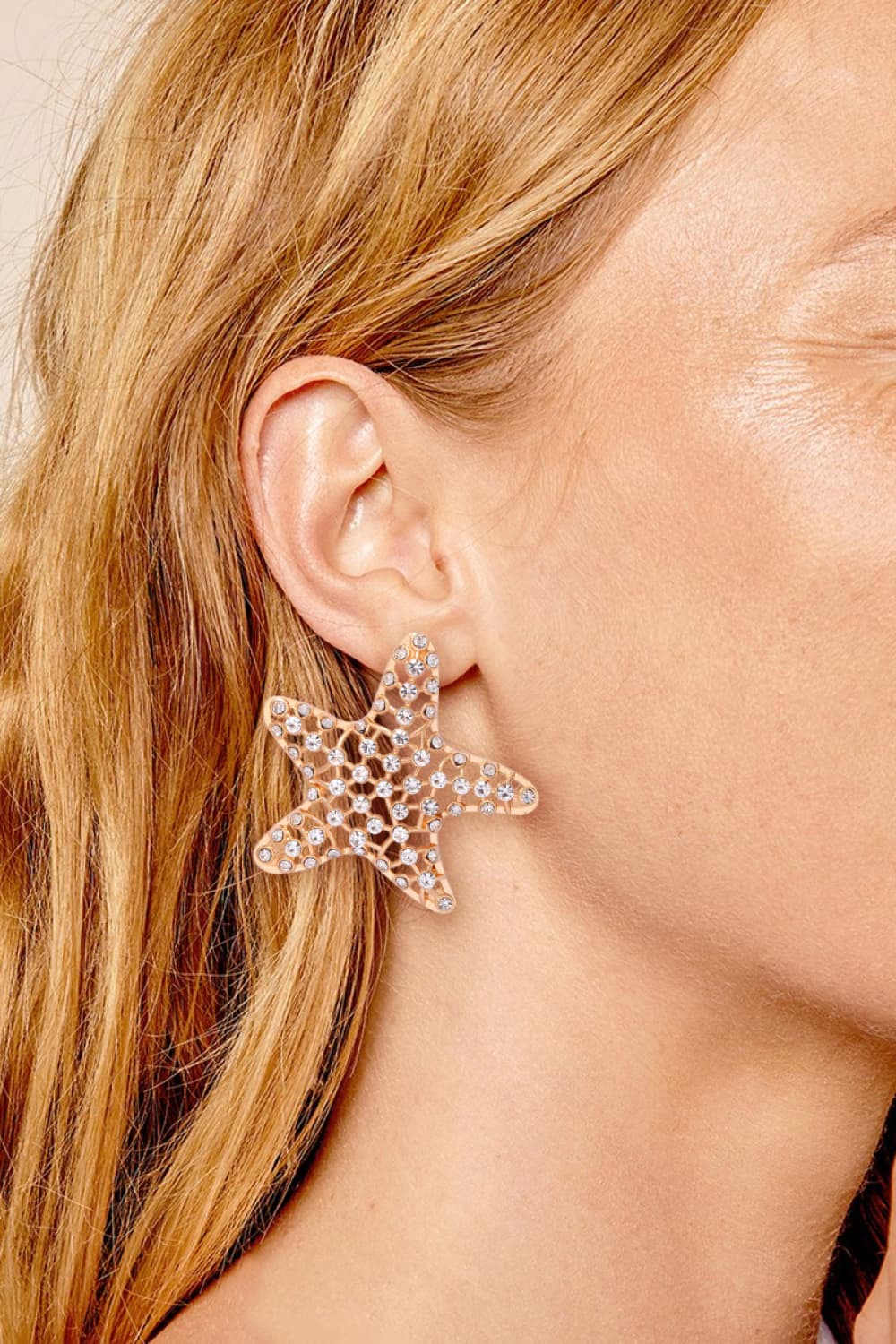 Tan Starfish Zinc Alloy Glass Stone Dangle Earrings Sentient Beauty Fashions jewelry