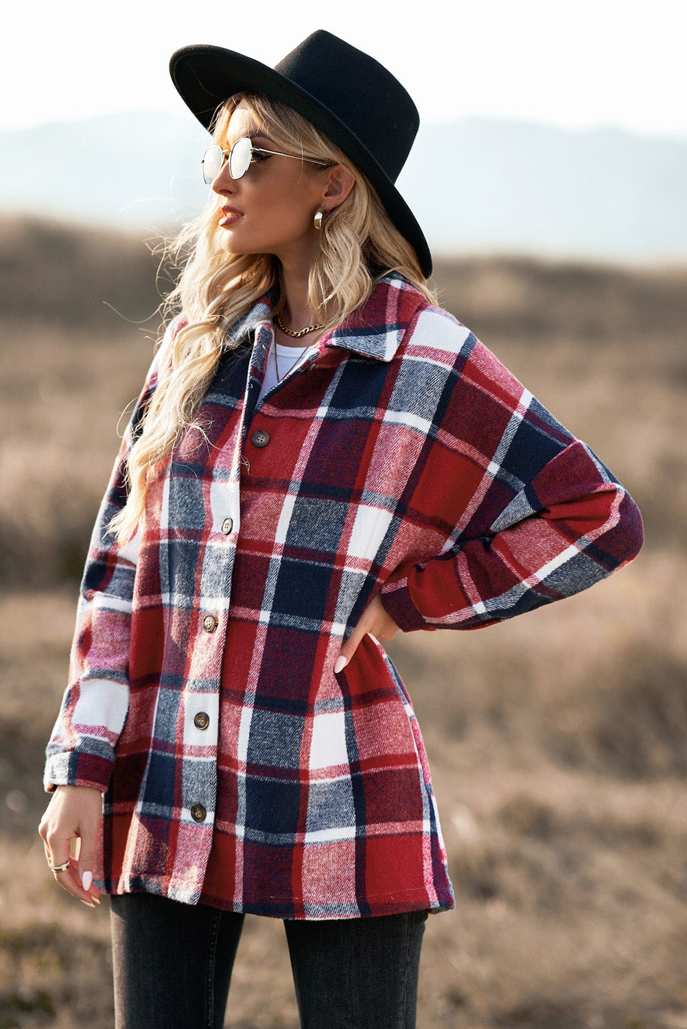 Dim Gray Double Take Plaid Dropped Shoulder Pocketed Shirt Jacket Sentient Beauty Fashions Apparel &amp; Accessories