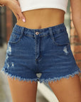 Dim Gray Raw Hem Distressed Denim Shorts