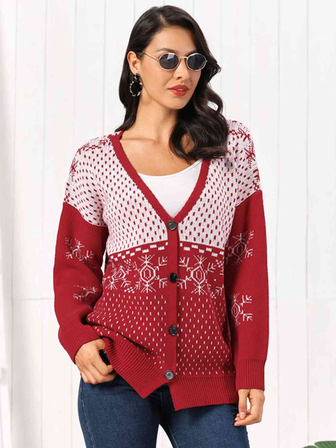 Misty Rose Snowflake Button Down Cardigan
