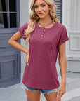 Dim Gray Round Neck Rolled Short Sleeve T-Shirt Sentient Beauty Fashions Apparel & Accessories