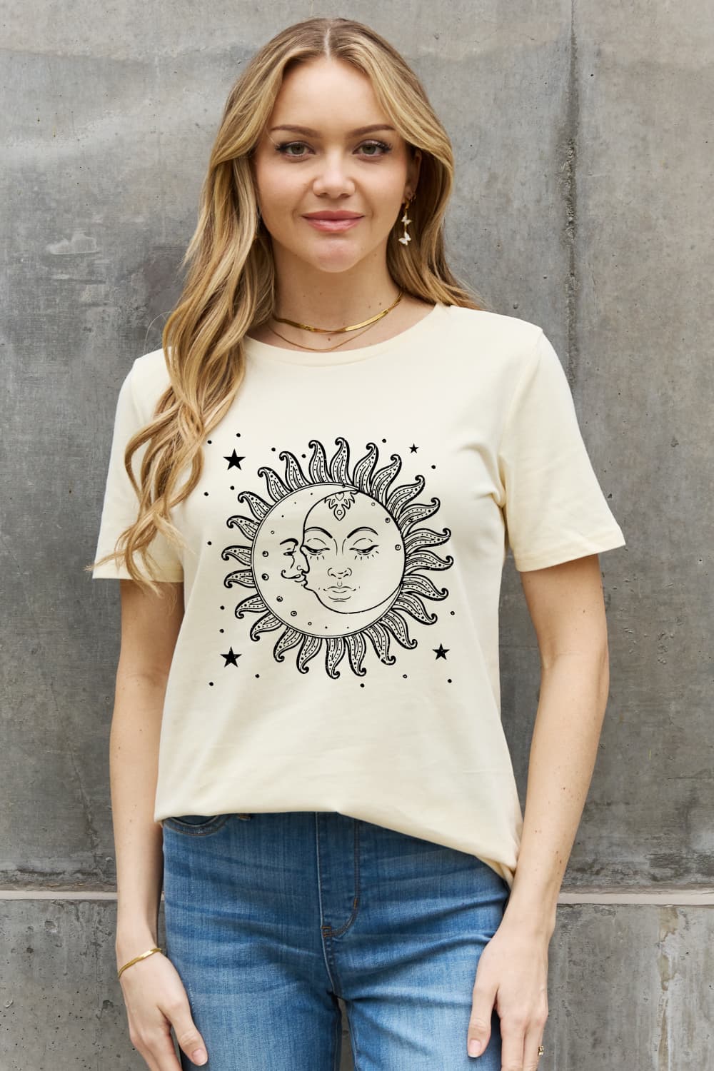 Rosy Brown Simply Love Sun and Star Graphic Cotton Tee Sentient Beauty Fashions tees