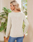 Gray Buttoned Round Neck  Long Sleeve T-Shirt Sentient Beauty Fashions Apparel & Accessories