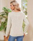 Gray Buttoned Round Neck  Long Sleeve T-Shirt