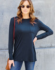 Gray Basic Bae Full Size Round Neck Long Sleeve Top Sentient Beauty Fashions Apparel & Accessories