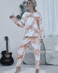 Gray Tie-dye Round Neck Top and Drawstring Pants Lounge Set Sentient Beauty Fashions Apparel & Accessories