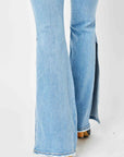 Lavender Judy Blue Full Size Mid Rise Raw Hem Slit Flare Jeans Sentient Beauty Fashions Apparel & Accessories