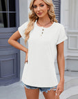 Gray Round Neck Rolled Short Sleeve T-Shirt Sentient Beauty Fashions Apparel & Accessories