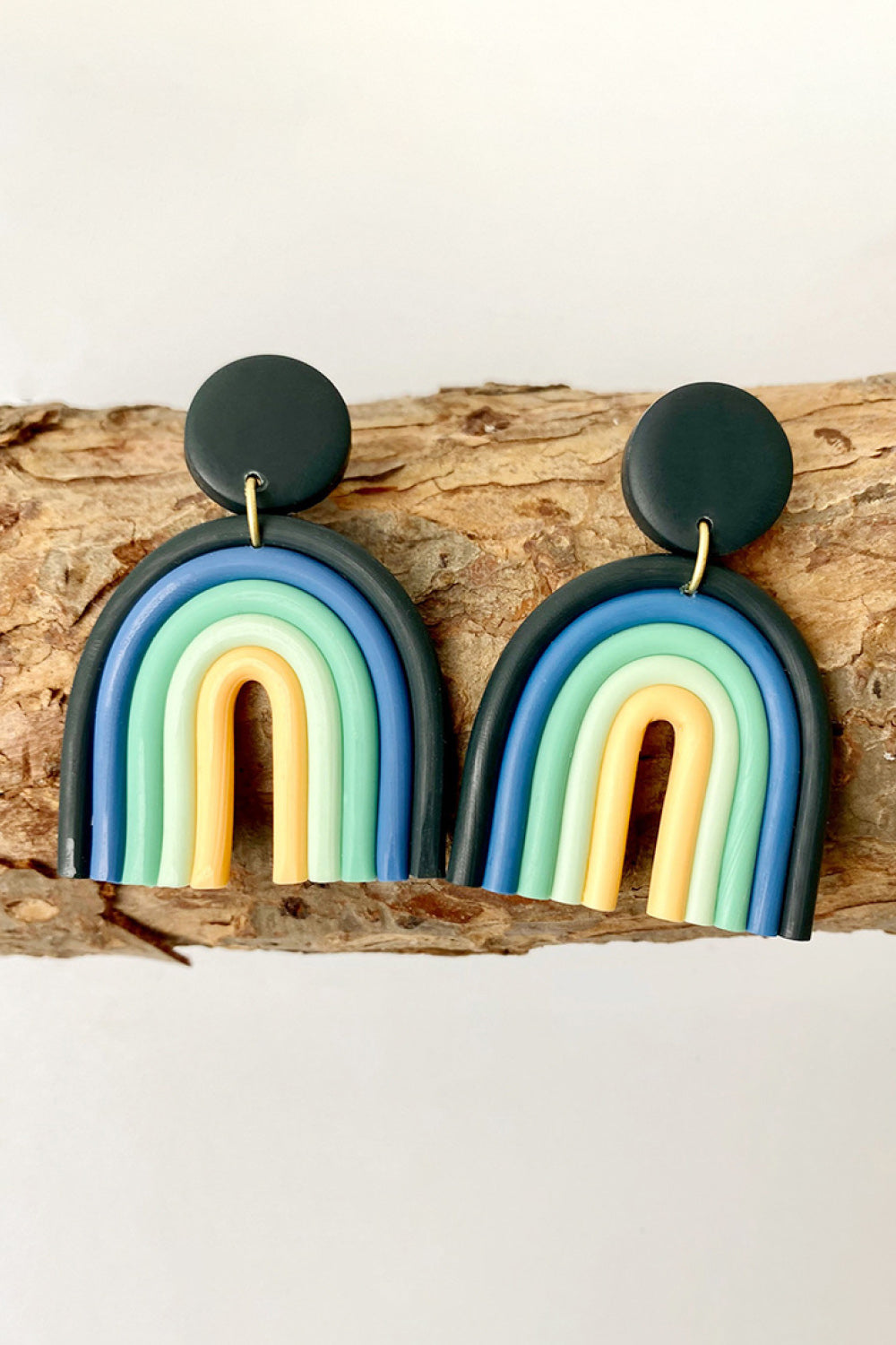 Beige Rainbow Shape Dangle Earrings Sentient Beauty Fashions jewelry