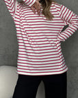 Dark Slate Gray Round Neck Striped Dropped Shoulder T-Shirt