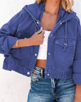 Light Gray Hooded Dropped Shoulder Denim Jacket Sentient Beauty Fashions Apparel & Accessories