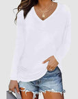 Lavender Ruched V-Neck Long Sleeve T-Shirt