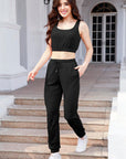 Gray Waffle-Knit Cropped Tank and Drawstring Pants Set Sentient Beauty Fashions Apparel & Accessories