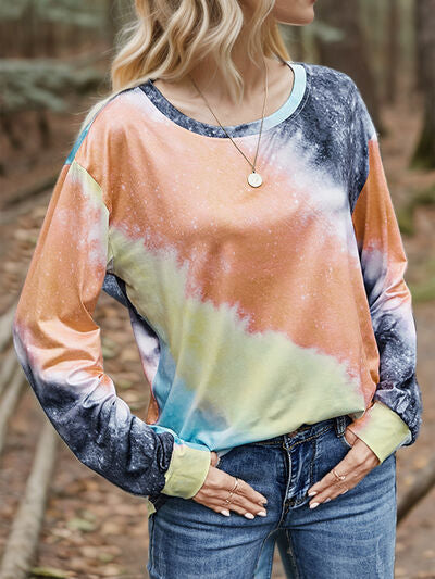 Rosy Brown Printed Round Neck Long Sleeve T-Shirt Sentient Beauty Fashions Apparel & Accessories