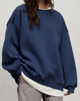 Dark Slate Gray Oversize Round Neck Dropped Shoulder Sweatshirt Sentient Beauty Fashions Apparel & Accessories