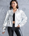 Gray Snap Pocketed Cropped Jacket Sentient Beauty Fashions Apparel & Accessories