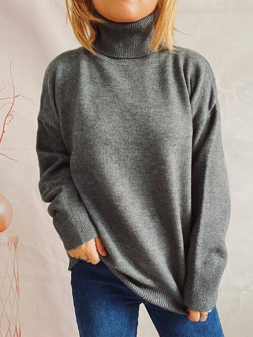 Gray Turtleneck Long Sleeve Sweater Sentient Beauty Fashions Apparel & Accessories