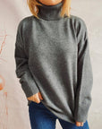 Gray Turtleneck Long Sleeve Sweater