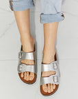 Light Gray MMShoes Best Life Double-Banded Slide Sandal in Silver Sentient Beauty Fashions shoes