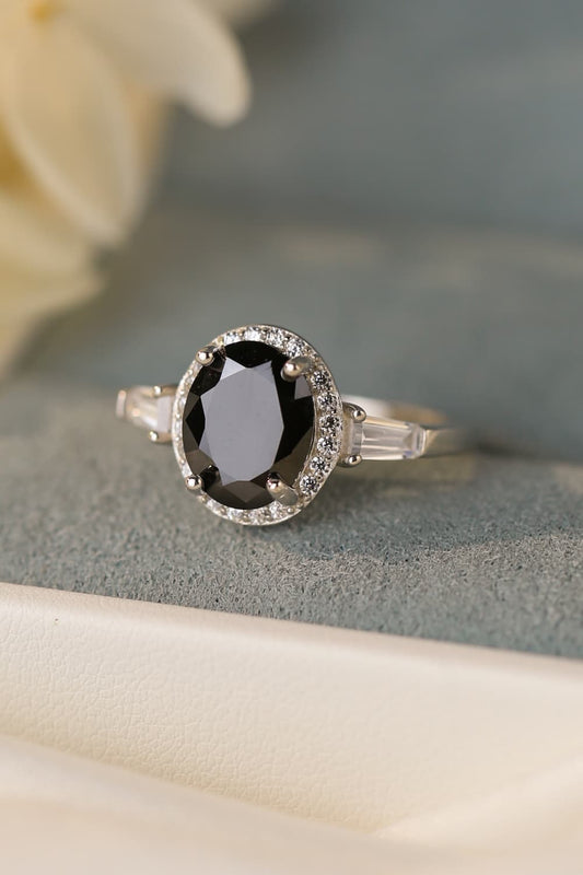 Dim Gray Agate 925 Sterling Silver Halo Ring