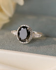 Dim Gray Agate 925 Sterling Silver Halo Ring Sentient Beauty Fashions rings
