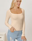 Light Gray Square Neck Long Sleeve T-Shirt Sentient Beauty Fashions Apparel & Accessories