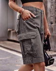 Dim Gray Denim Cargo Shorts with Pockets Sentient Beauty Fashions Apparel & Accessories