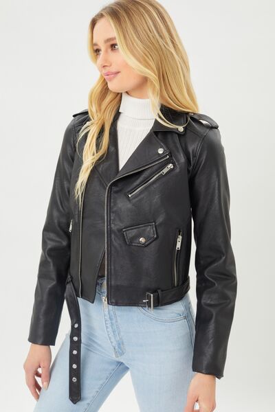 Dark Slate Gray Faith Apparel Faux Leather Zip Up Biker Jacket Sentient Beauty Fashions Apparel &amp; Accessories
