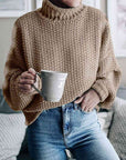 Dark Gray Turtleneck Dropped Shoulder Sweater